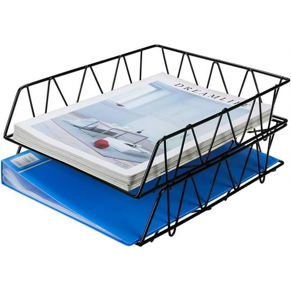 Desktop File Organizer Metal Stackable Letter Tray Paper Holder Rack, 2 Pack, Gold