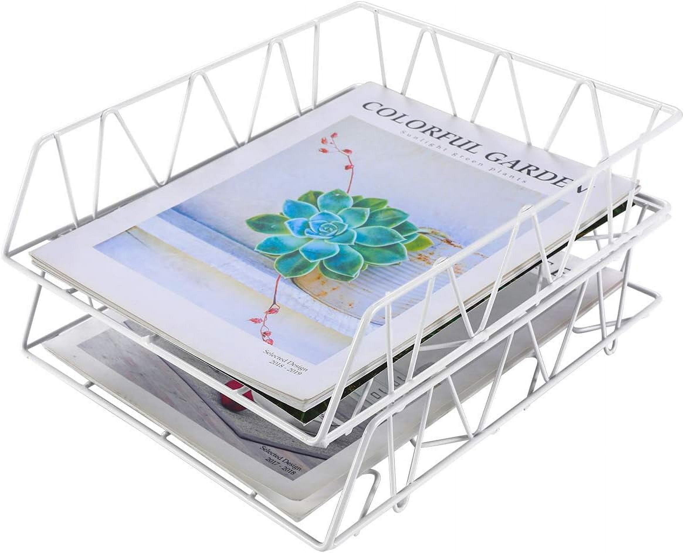 Desktop File Organizer Metal Stackable Letter Tray Paper Holder Rack, 2