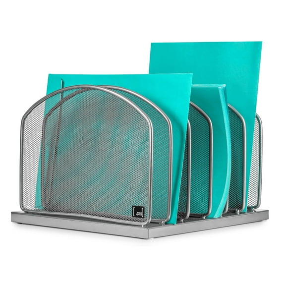 Desktop File Organizer Sorter by Mindspace with 6 Vertical Compartments, Mesh File Office Organizer | Paper Work Divider | the Mesh Collection, Silver