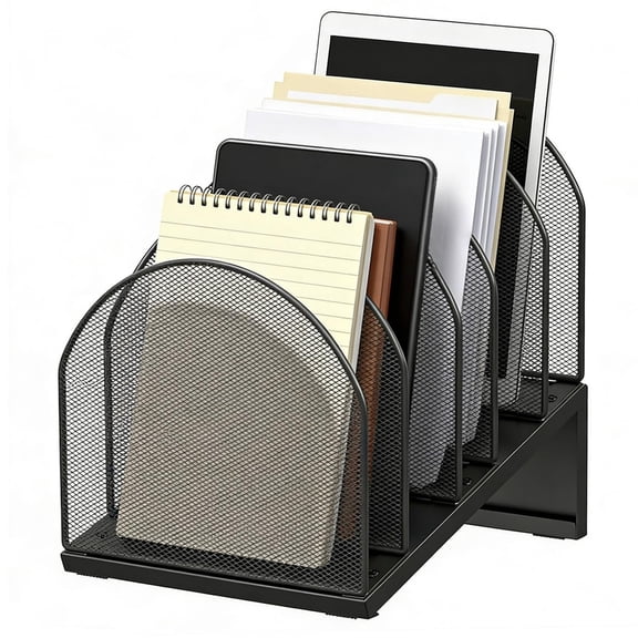 Desktop File Organizer with 5 Compartments, Metal Mesh Desk Document Holder.