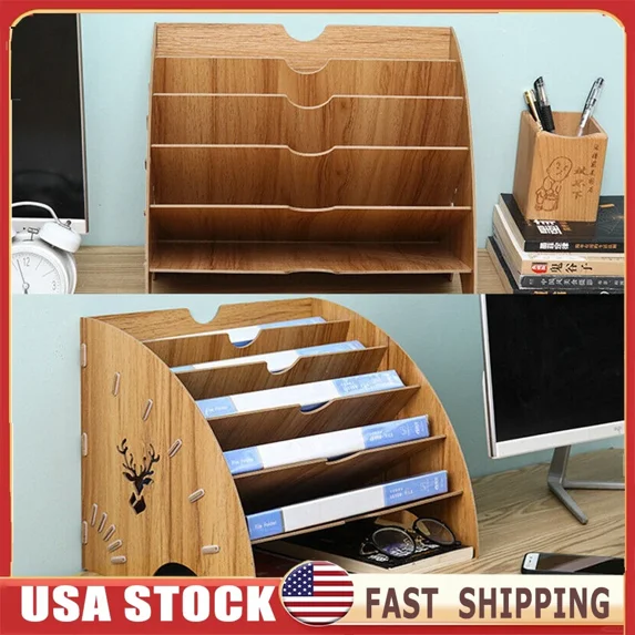 Desktop File Storage Holder Office Study Tabletop Document Organizer Rack