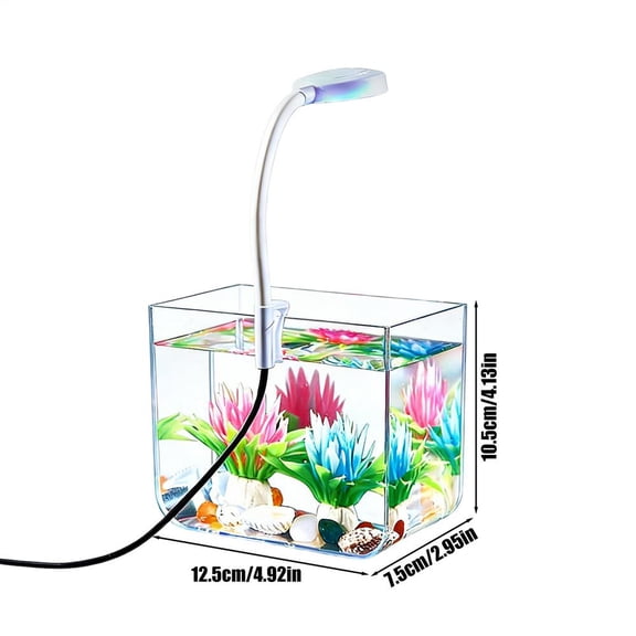 Desktop Fish Tank with Clip Light Clear Plastic Aquarium, Non-Slip Base Betta Fish Habitat for Home Bedroom Living Room