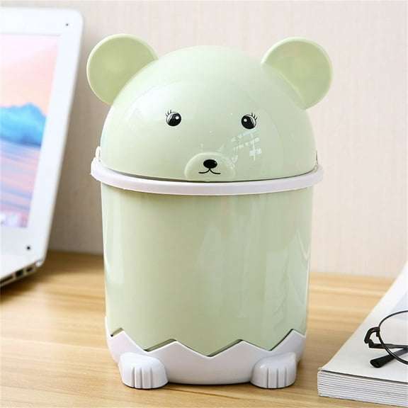 Desktop Flip Trash Can Mini Panda Bear Garbage Bin Portable Small Tabletop Wastebasket for Office Desk Vanity Bathroom Bedroom Kitchen Countertop Storage Green Green
