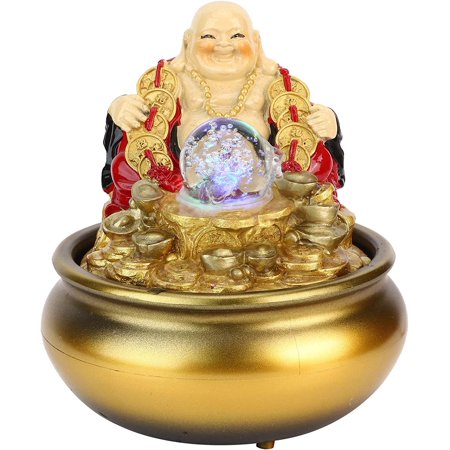 Desktop Fountain Flowing Water Makes Money Ornament Crystal Ball Landscape Decor Crafts Waterfall Led Creativity Decorative Ornaments Fountain (13037 US Plug 110V)