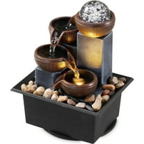 Desktop Fountain Level 4 Tabletop Waterfall - LED Lights, Indoor, Brown, 1 Piece