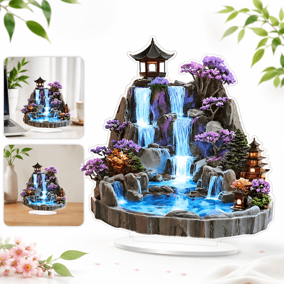 Desktop Fountain Ornament Flowing Water Feature Feng Shui Decor Mini Rockery Waterfall Wheel Circulation Serene Decor Meditation Accent Tabletop Zen Garden Home Office Decor Relaxation Ite