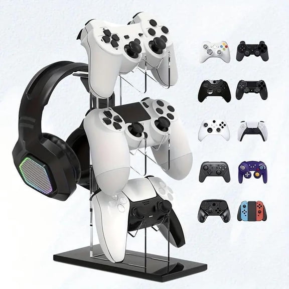 Desktop Game Controller Holder with Headphone Storage, Display Stand for PS3, Organizer Rack for Gaming Accessories