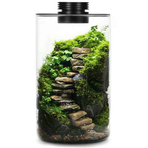 Desktop Glass Plant Terrarium with Grow Light for Succulent Moss, Glass Plant Terrarium Miniature Landscape Fish Tank Indoor Plant Growth Office Home Decoration Plant Lovers Gifts