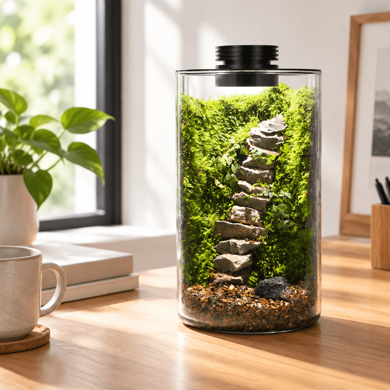 Kitchen Terrarium Desktop Glass Plant Terrarium with Adjustable Grow Light for ...