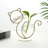 Desktop Glass Planter Vase Holder, Cat Plant Terrarium Metal Stand for Hydroponics Plants Home Garden Wedding Decoration Outdoor Planter