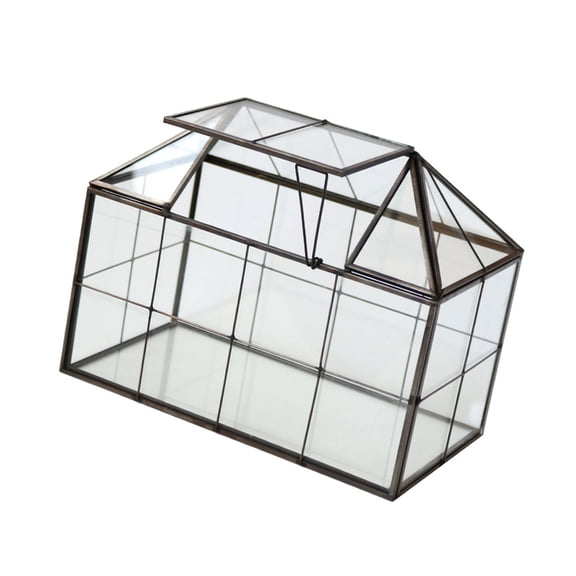 Desktop Glass Terrarium Enclosure, Greenhouse Clear Box with Hinged Roof Panels for Landscape Display, Plant Arrangement, and Viewing Access, 8.66 x 5.31 x 7.28 In