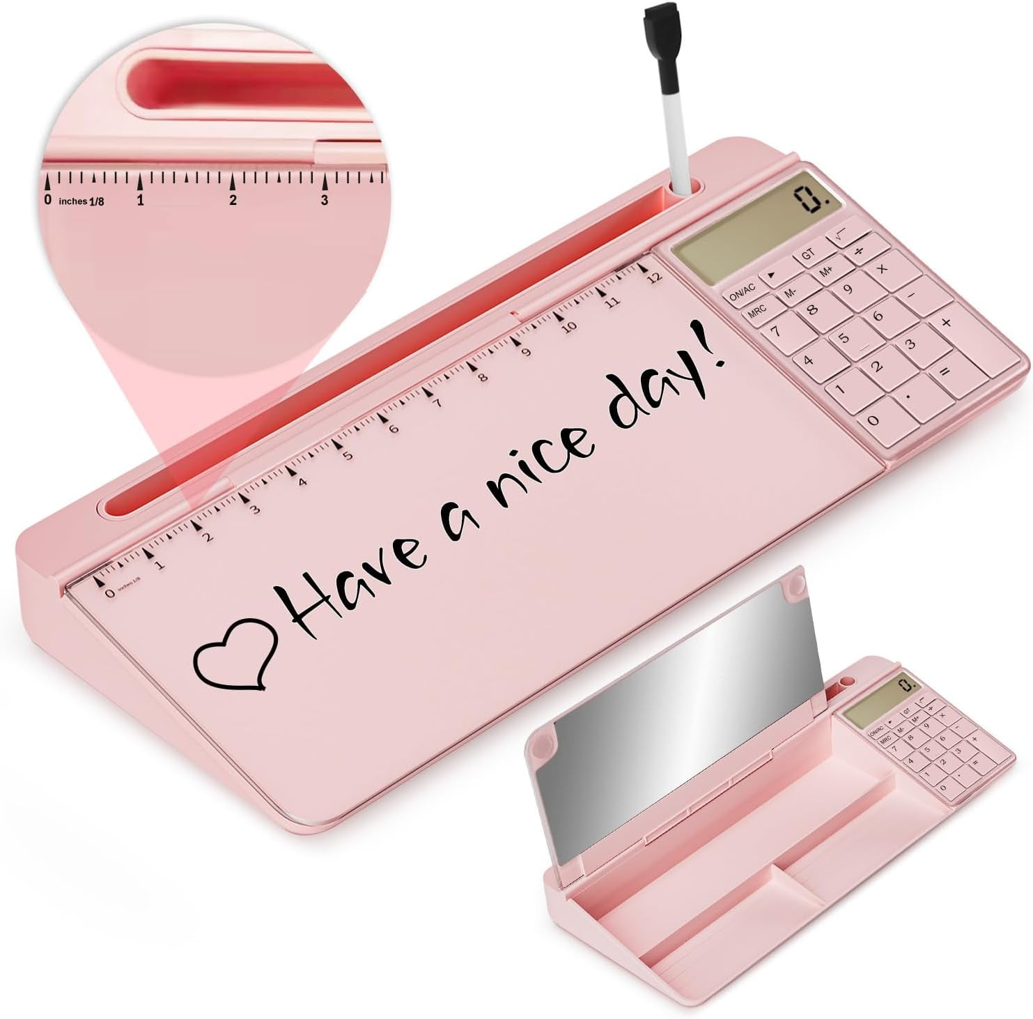 Desktop Glass Whiteboard with Mirror & Calculator(12 Digit LCD Display ...