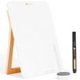 Desktop Glass Whiteboard with Reversible Wood Stand, Small White Board