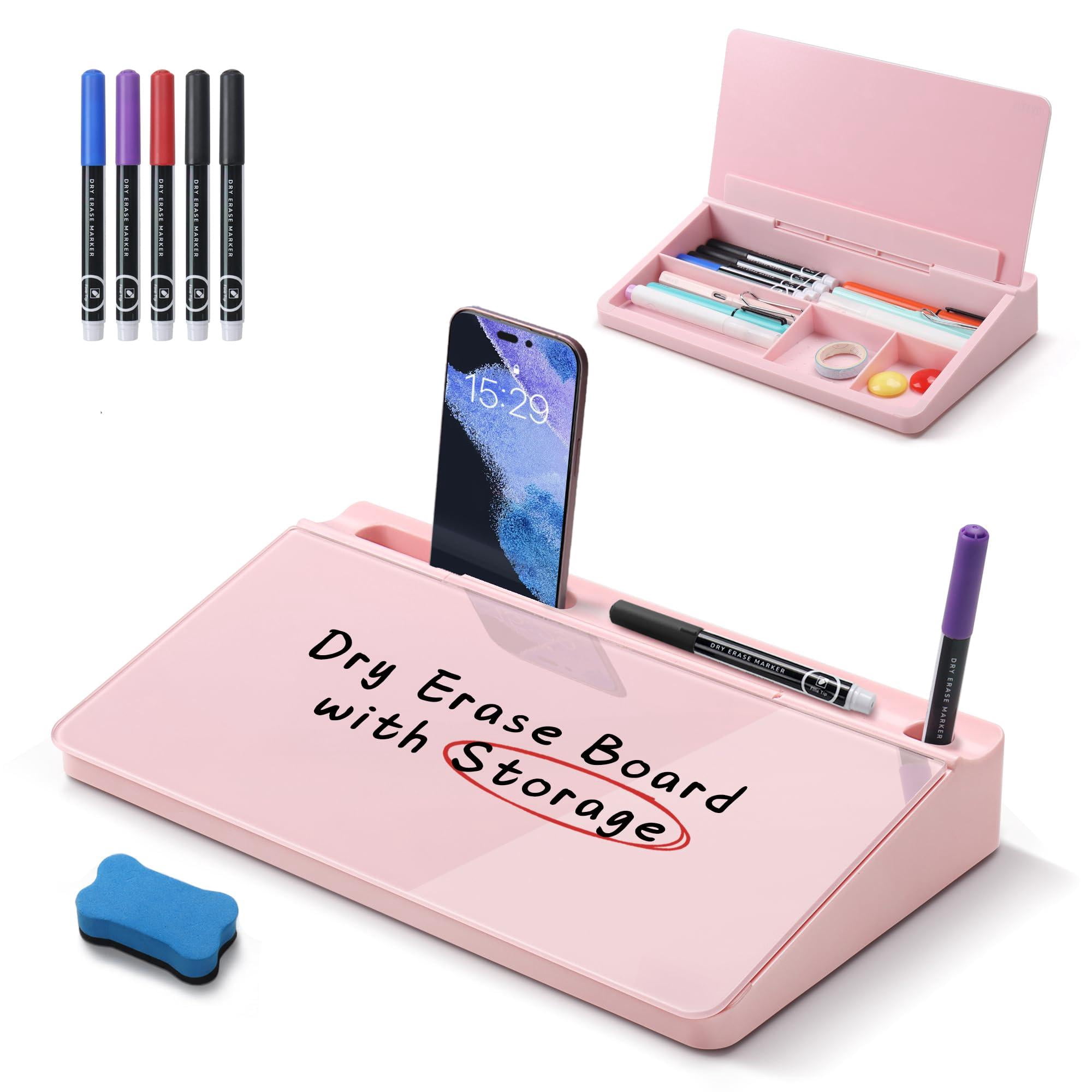 Desktop Glass Whiteboard With Storage  Small Dry Erase White Board Computer Pad Stand For Home School Office Desk Accessories - Pink