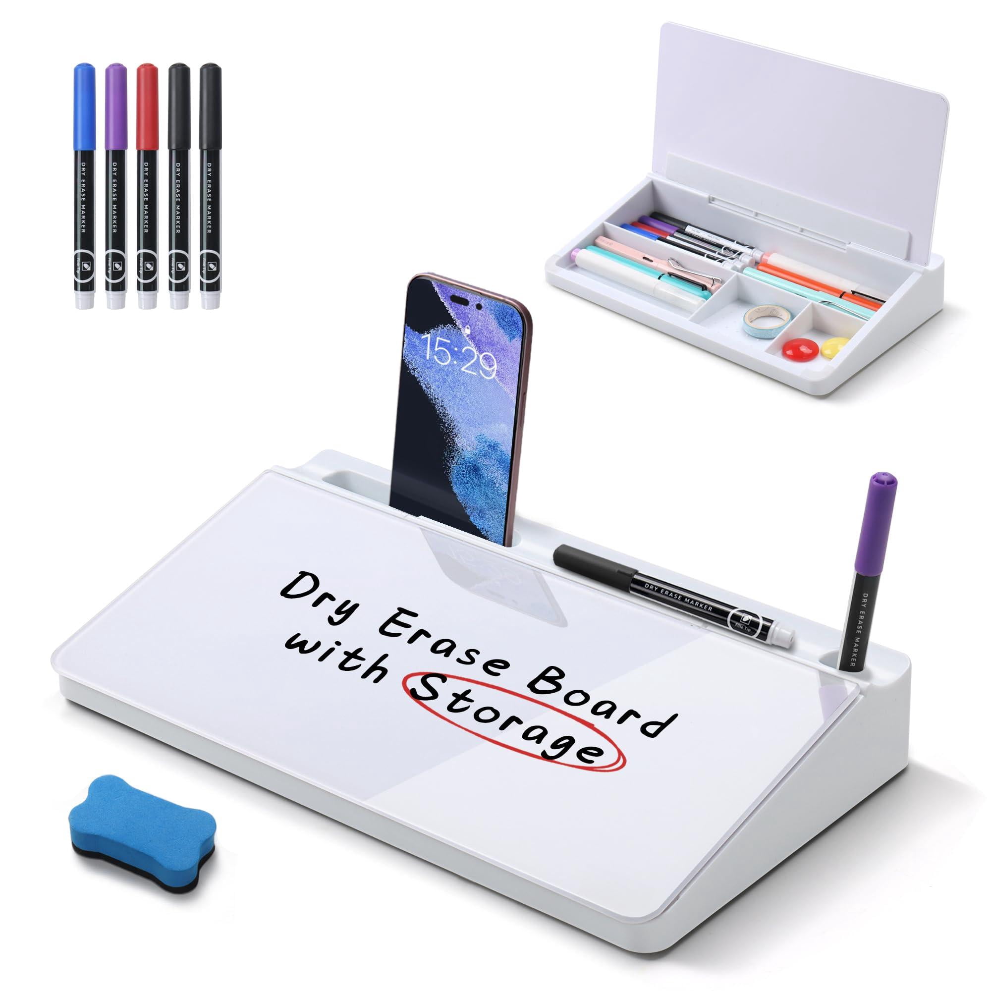 Desktop Glass Whiteboard With Storage  Small Dry Erase White Board Computer Pad Stand For Home School Office Desk Accessories -