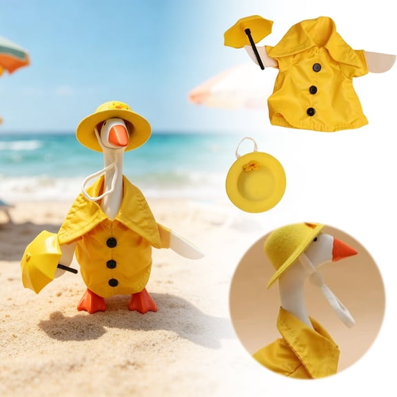Desktop Goose 7 Inch Figurine Yellow Polyester Raincoat Outfit Hat Accessory for Tabletop Statue Key Holder Ornament