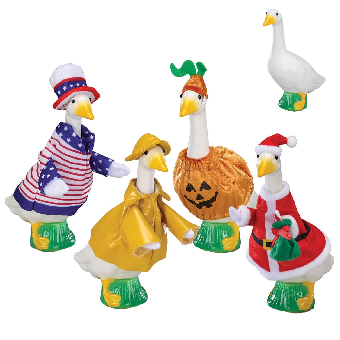 Gaggleville 7" Desktop Goose Figurine with All Seasons Outfit Bundle – Includes 4 Adorable Seasonal Costumes for Spring, Summer, Fall & Winter – Fun I