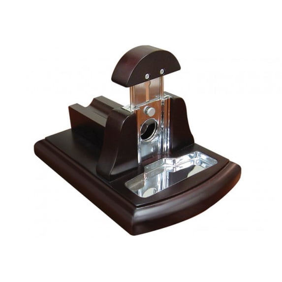 Desktop Guillotine Cutter w/ Tobacco Catch Tray - Walnut Dark Mahogany