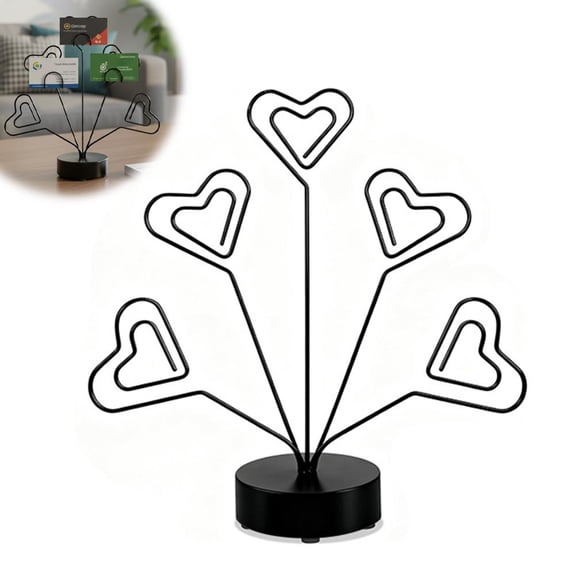 Desktop Heart-Shaped Photo Tree Style Holders Round Base,5-Branch Family Picture Frame Clips Holder Desk Card Display Stand for Christmas,Wedding, Birthday Party,Gift