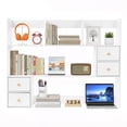 thumbnail image 1 of Desktop Hutch with 8 Shelves & 4 Drawers, Vanity Desk with Hutch Top Only, Extendable Small Desk Shelf for Top of Desk, Desktop Bookcase Bookshelf for Home Office, 1 of 13