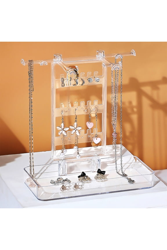 Desktop Jewelry Organizer, Rvkxad Clear Plastic Ring Bracelet Necklace Hanging Rack, 360 Degree Rotating Display Shelf for Earrings Bracelets, 8.2x7.8x3.9in Jewelry Storage for Dresser Travel