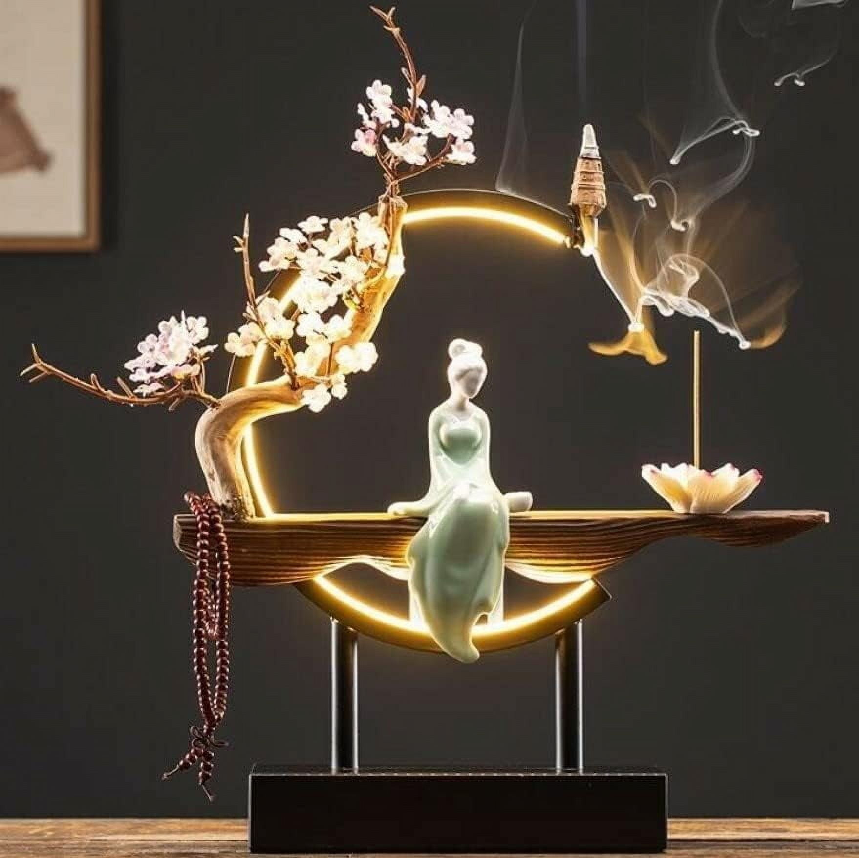 Desktop LED Backflow Incense Burner Backflow Incense Stick & Cone Burner Holder Ceramic Cone Incense Holder Ancient Style Backflow Incense Burner Ornament