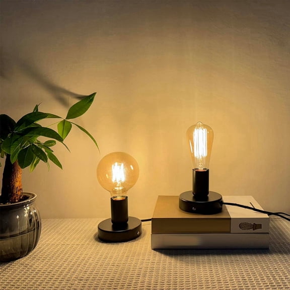 Desktop Lamp Base, Small Industrial Table Lamp Base Only, Simple E27 Screw Light Socket Bulb Holder Base 2 Pack US Plug