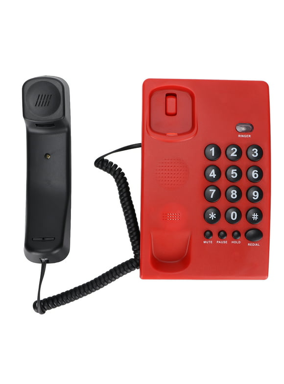 Desktop Landline, Last Number Redial Corded Telephone  For Office For Home Red