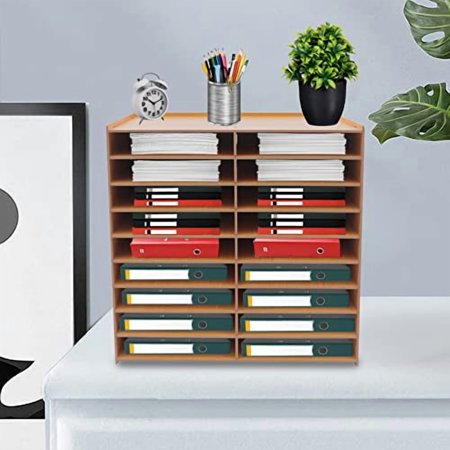 Desktop Literature Organizer with 18 Compartments,Wooden Desktop File Sorter Mail Center Magazine Holder Paper Storage Cabinet Classroom Keepers Mailbox for Office Home School-US S
