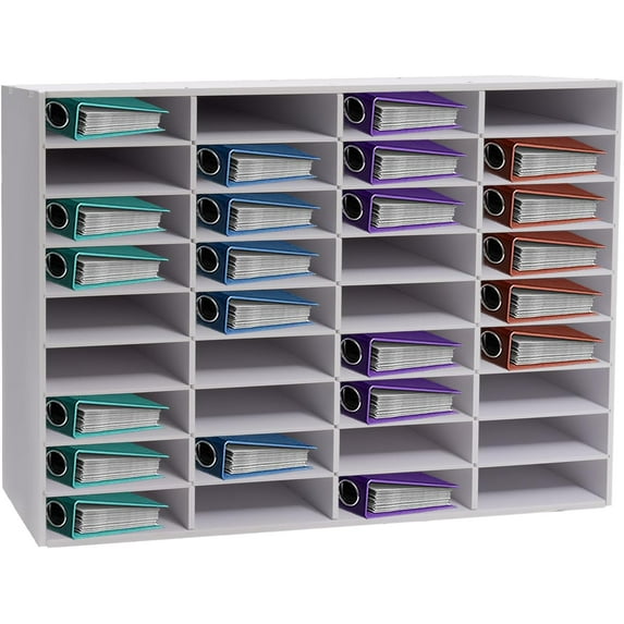 Desktop Literature Organizer, Adjustable File Sorter Mail Center Magazine Holder Paper Storage Cabinet Classroom Keepers Mailbox for Office Home School, 36 Compartments, White