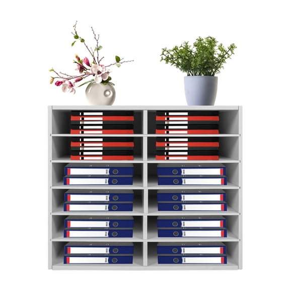 Desktop Literature Organizer Office File Sorter Mail Center Magazine Holder Paper Cabinet with Adjustable Shelves Mailbox for Office Home School Classroom Shelves, 12 Slots, White