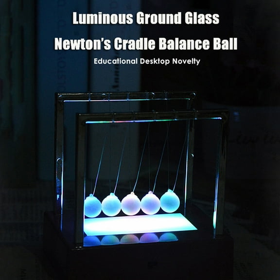 Desktop Luminous Newton's Cradle, Rvkxad 2cm Glass Ball Pendulum Decoration, Light-Up Kinetic Desk Toy with Reflective Ground Glass Balls, Non-Slip Base Battery-Powered Physics Gift for Home Office