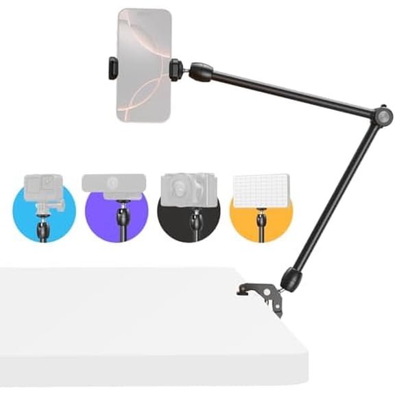 Desktop Magic Arm Support with Crab-Shaped Clamp Kit, Aluminum Alloy, 24.3x4.5x1.1 in, 0.6lb Payload, for Smartphones, Webcams, Action Cameras, 5624