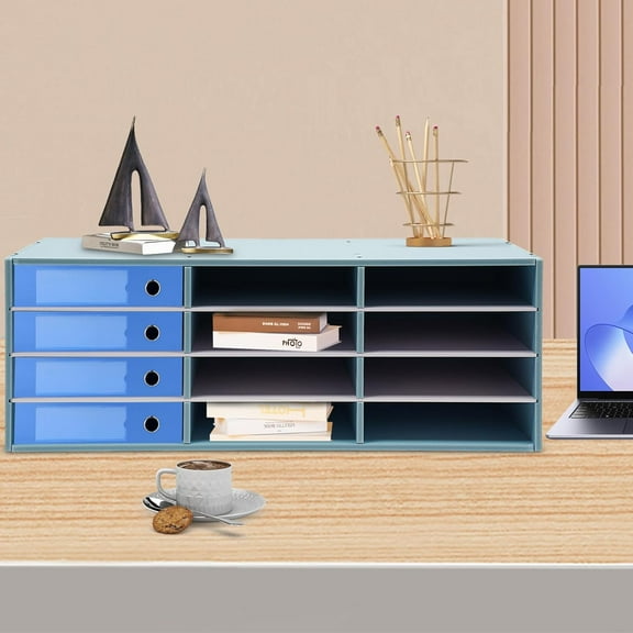 Desktop Mail Sorter Organizer, 12 Compartments Countertop Literature Organizer, Student Mailbox for Classroom, Bill Paper Organizer for Office Home School, Blue