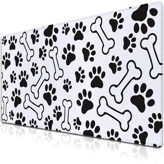 Desktop Mats Laptop Desk Mat Gaming Mouse Pad Extra Large Mouse Pads Computer Mats Office Pad Waterproof Non-Slip Rubber Base 35.4 X 15.7 for Game Office, Dogs Paws and Bones