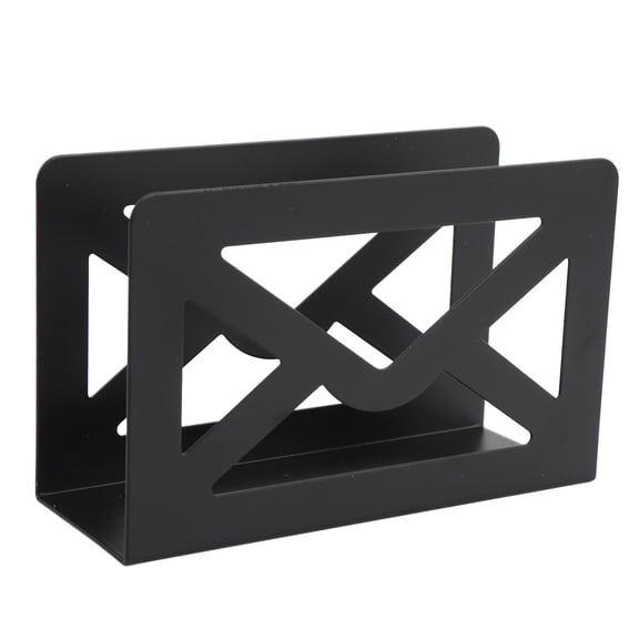 Desktop Metal Mail Holder, Modern Black Letter Organizer with Cutout Design for Home Office