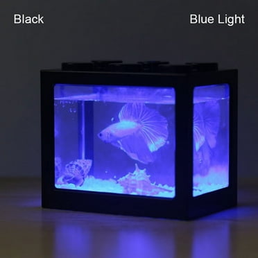 Playlearn Mini Aquarium Fake Fish Tank with LED Lights for Office and ...