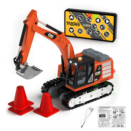 Desktop Mini RC Excavator Toys for Kids 1/64 Remote Control Construction Vehicles Truck Toys with Lights & Sound for Boys Girls Gifts-Orange