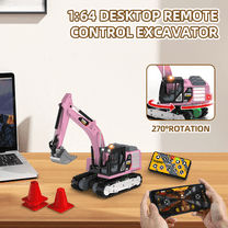Desktop Mini RC Excavator Toys for Kids 1/64 Remote Control Construction Vehicles Truck Toys with Lights & Sound for Boys Girls Gifts-Red