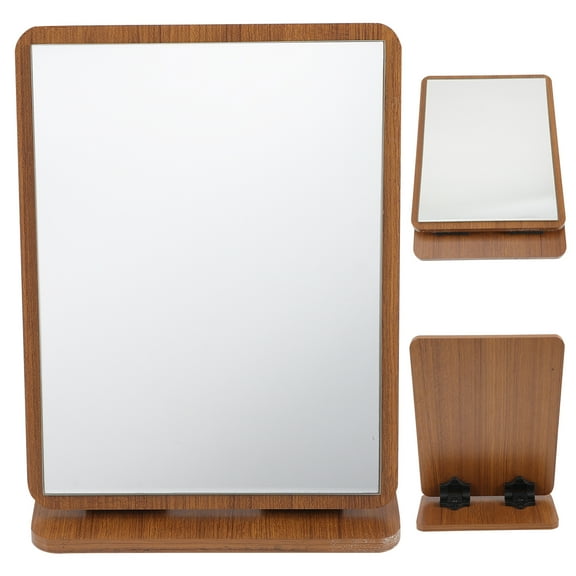 Desktop Mirror Wooden Glasses Decor Makeup Lighted Elegant Mirrors Vanity Vintage Table Bedroom Bathroom