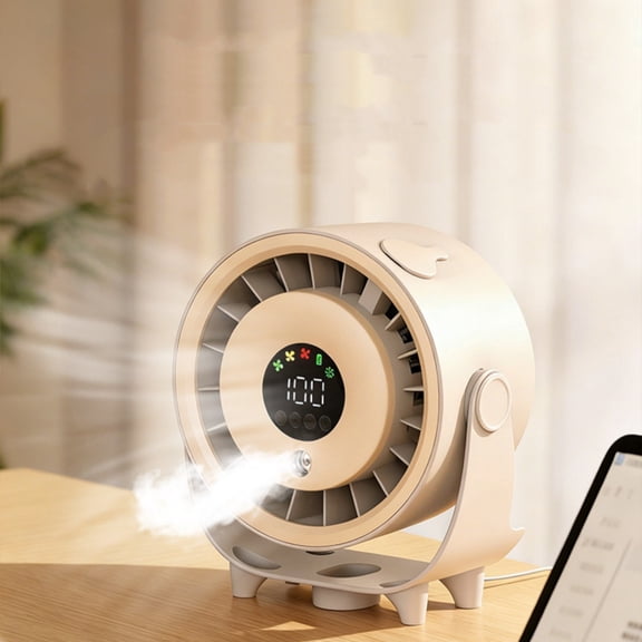 Desktop Mist Cooling Fan with Digital Circular Display 3-Leg Stable Base USB Rechargeable Air Circulator for Home Office 16cm (6.3 Inch)