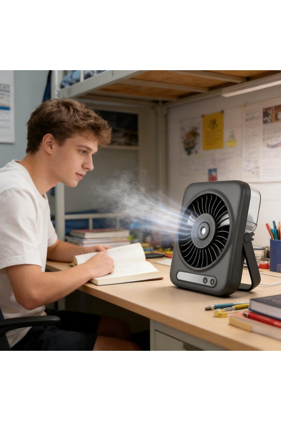 Desktop Misting Fan USB Rechargeable Air Cooler With Humidifier Spray 3 Speed Quiet Cooling Desk Fan Portable Mini Air Circulation Cooling System for Office Bedroom Dorm Home Use