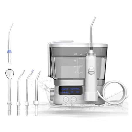 Desktop Oral Irrigator with 600ml Water Tank, Rechargeable Dental Flosser, 10 Pressure Settings, 360° Rotation Jet Tips, IPX7 Waterproof for Whole Family Home Use