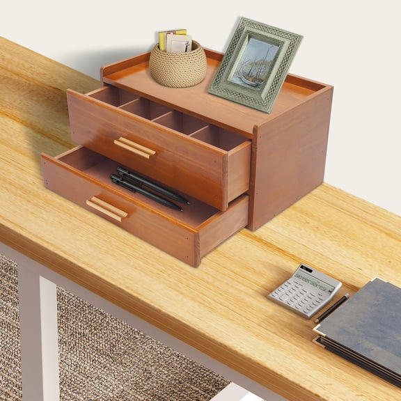 Desktop Organiser with 2 Drawers, Wood Tea Bag Organizer with Drawer, Storage Box