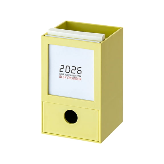 Desktop Organizer with 2026 Calendar and Drawer, 3-in-1 Pen Holder Notepad and Storage Box, Multifunctional Desk Tidy for Office and Study, Schedule Planning and Supply Management