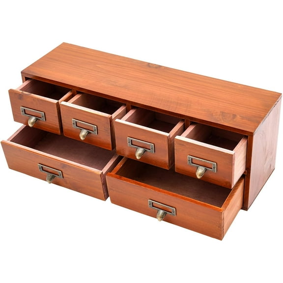 Desktop Organizer Cabinet,6-Drawer Vintage Desk Organizer Classic Brown Wood Storage Drawers for Tabletop,Retro Style Desktop Organizing Cabinet Office Study Table Wood Storage Box Organizer