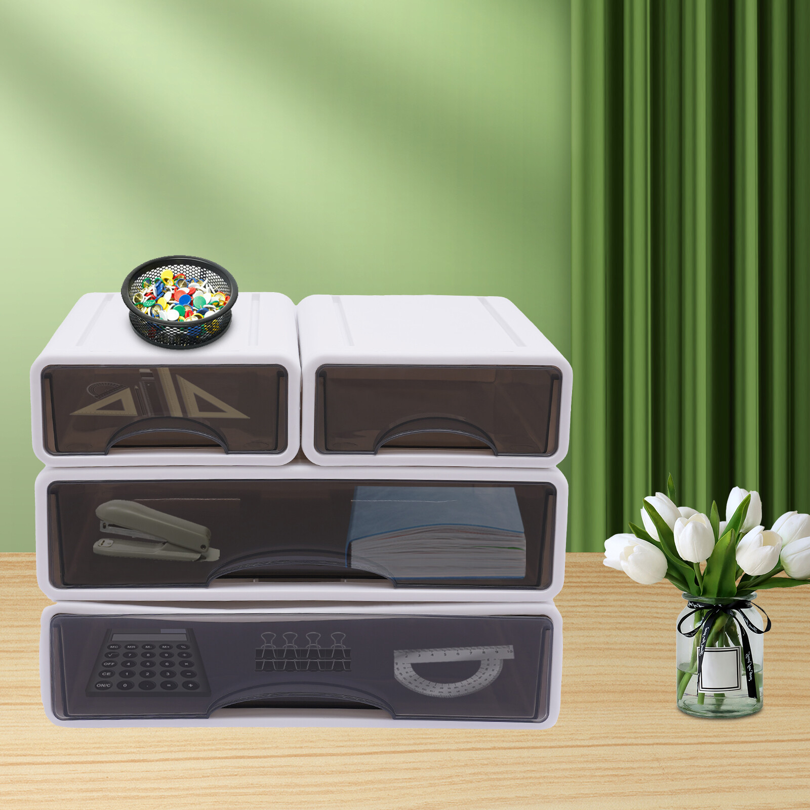 Stackable Desktop Storage Containers Desktop Organizer Container Office Bedroom Storage Drawer Stackable ...
