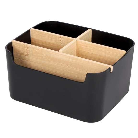 Desktop Organizer, Detachable Bamboo Remote Control Holder, Desk Storage Box Pencil Pen Holder Caddy for Office Home Bedside Nightstand Organization