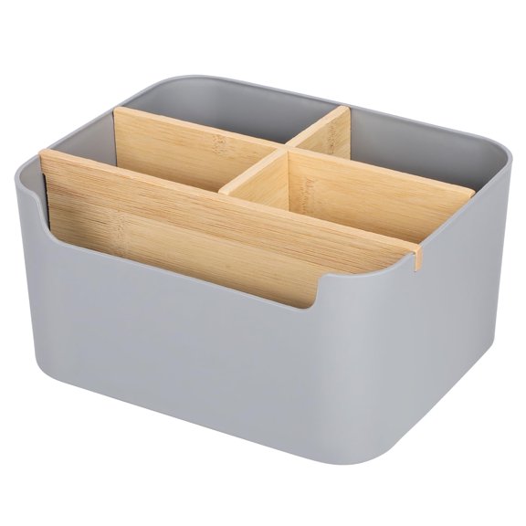 Bamboo Desktop Organizer & Pencil Holder with Remote Control Holder, Gray