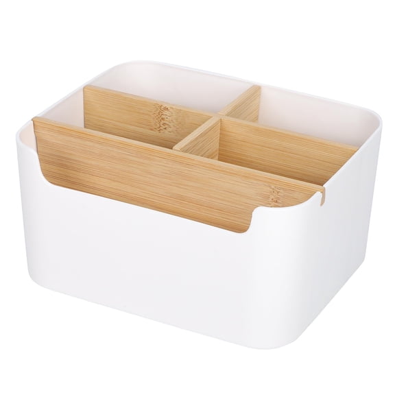 Desktop Organizer, Detachable Bamboo Remote Control Holder, Desk Storage Box Pencil Pen Holder Caddy for Office Home Bedside Nightstand Organization